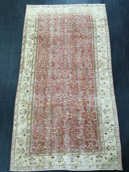 Knotted Rugs, 6.7 x 3.7 Hand Made Rug, WOOL Oushak Rug, Rustic Rug, BohO Rug, Rug Runner, Turkish Rug, Farmhouse Rug, Vintage Rug, Wool rug
