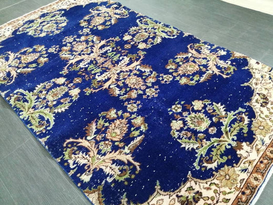 Blue OUSHAK RUG 8.5 x 4.7 Vintage Rug Oushak Rug Vintage Wool Oushak Rug Hand Made Rugs Vintage Turkish Rug