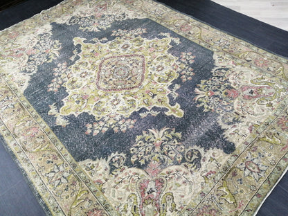 Muted OUSHAK RUG 9.6 x 6.8 Vintage Rug Wool Oushak Rug Hand Made Rugs Vintage Turkish Rug