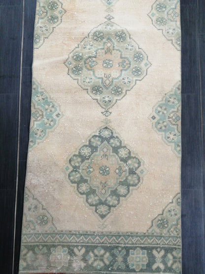 Muted Oushak Runner Rug 10.7 x 2.6 Muted Vintage Runner Rug Hallway Runner Rug Kitchen Runner Rug Wool Runner Rug Wool Oushak Rug