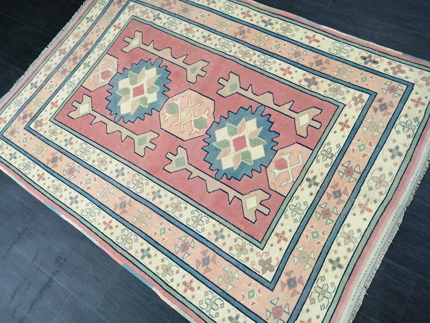 Pink OUSHAK RUG  6.2 x 4.3 Vintage Oushak Rug Vintage Rug Wool Oushak Rug Hand Made Rugs Vintage Turkish Rug