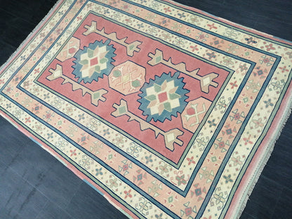Pink OUSHAK RUG  6.2 x 4.3 Vintage Oushak Rug Vintage Rug Wool Oushak Rug Hand Made Rugs Vintage Turkish Rug