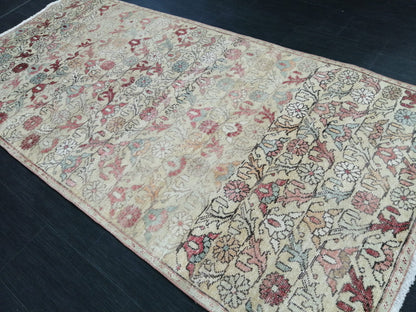 Floral Vintage Rug 4.3 x 9 OUSHAK RUG TURKISH Oushak Rug Vintage Wool Oushak Rug Hand Made Rugs Vintage Turkish Rug