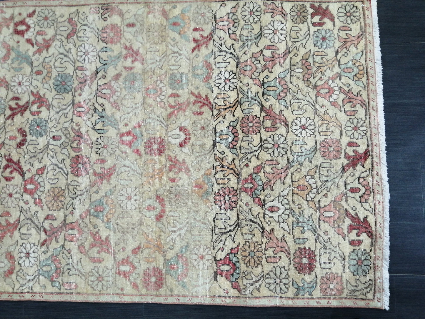 Floral Vintage Rug 4.3 x 9 OUSHAK RUG TURKISH Oushak Rug Vintage Wool Oushak Rug Hand Made Rugs Vintage Turkish Rug