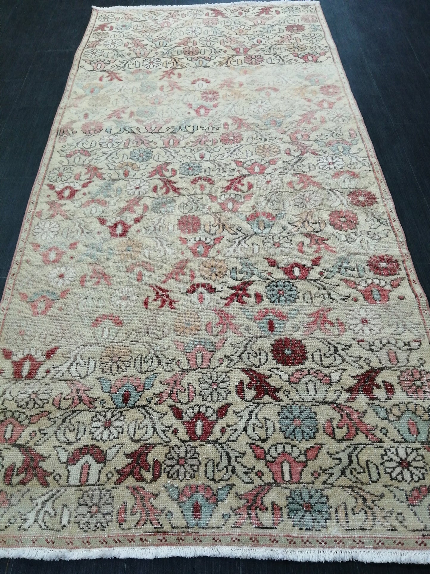 Floral Vintage Rug 4.3 x 9 OUSHAK RUG TURKISH Oushak Rug Vintage Wool Oushak Rug Hand Made Rugs Vintage Turkish Rug