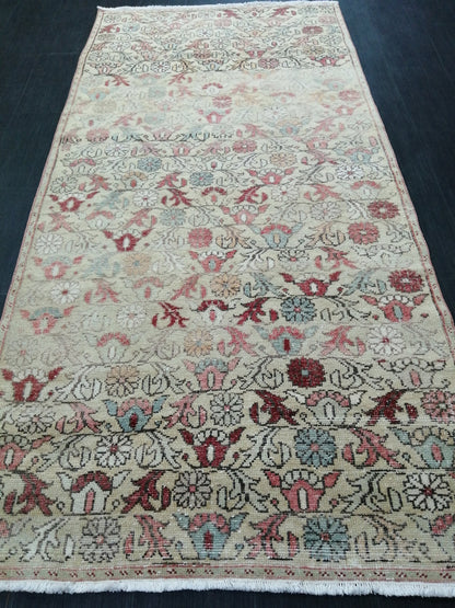 Floral Vintage Rug 4.3 x 9 OUSHAK RUG TURKISH Oushak Rug Vintage Wool Oushak Rug Hand Made Rugs Vintage Turkish Rug