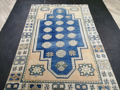 Blue Rug 8.2 x 5.8 Vintage Oriental Rug, Oushak Rug, Rustic Rug, Bohemian Rug Turkish Rug, Farmhouse Rug, Vintage Rug, Wool rug Oriental Rug