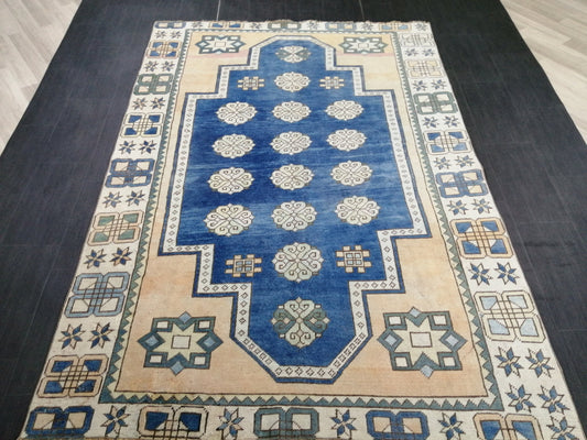 Blue Rug 8.2 x 5.8 Vintage Oriental Rug, Oushak Rug, Rustic Rug, Bohemian Rug Turkish Rug, Farmhouse Rug, Vintage Rug, Wool rug Oriental Rug