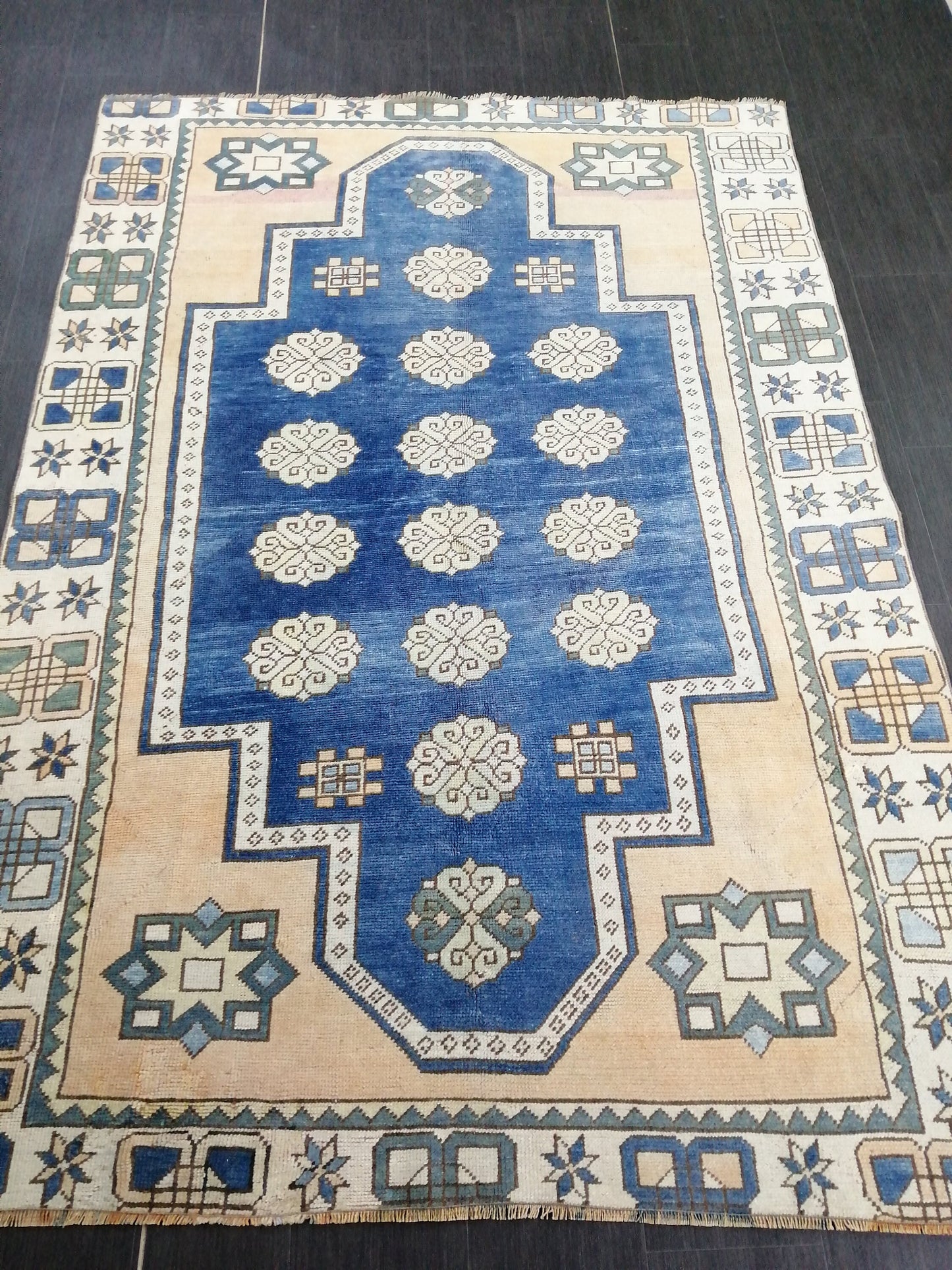 Blue Rug 8.2 x 5.8 Vintage Oriental Rug, Oushak Rug, Rustic Rug, Bohemian Rug Turkish Rug, Farmhouse Rug, Vintage Rug, Wool rug Oriental Rug