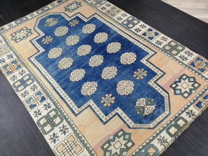 Blue Rug 8.2 x 5.8 Vintage Oriental Rug, Oushak Rug, Rustic Rug, Bohemian Rug Turkish Rug, Farmhouse Rug, Vintage Rug, Wool rug Oriental Rug