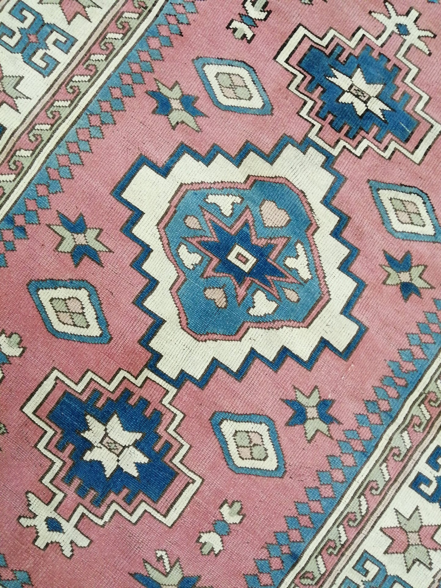 Pink and Blue 7.2 x 5.5 Vintage Oushak Rug Vintage Rug Livingroom Rug Wool Hand Made Rugs Vintage Turkish Rug