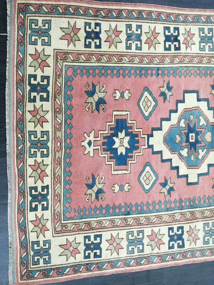 Pink and Blue 7.2 x 5.5 Vintage Oushak Rug Vintage Rug Livingroom Rug Wool Hand Made Rugs Vintage Turkish Rug