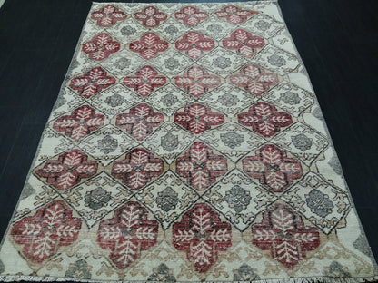 Floral OUSHAK RUG TURKISH 6.2 x 4.4 Vintage Rug Vintage Wool  Hand Made Rugs Vintage Turkish Rug
