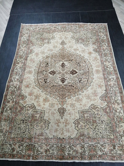 Muted Vintage Rug 6.9 x 9.8 Oushak Rug Vintage Wool Oushak Rug Hand Made Rugs Vintage Turkish Rug