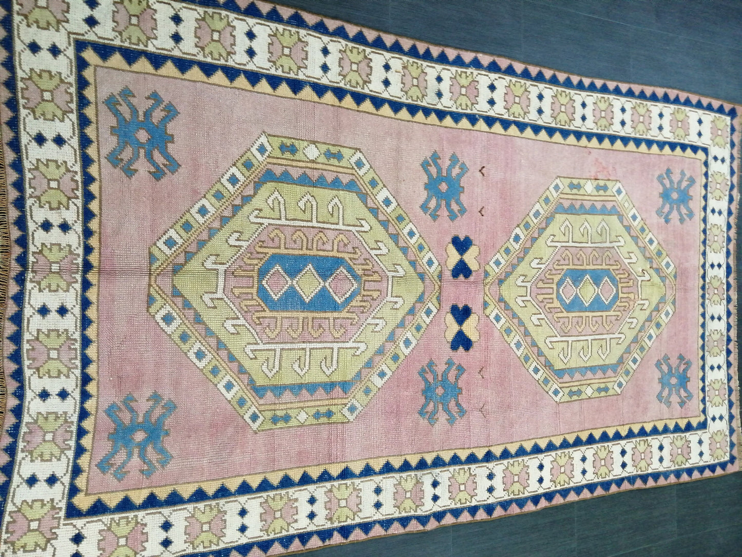 Pink and Blue Vintage RUG 9 x 6 TURKISH Rug Vintage Oushak Rug Vintage Rug Wool Oushak Rug Hand Made Rugs Vintage Turkish Rug