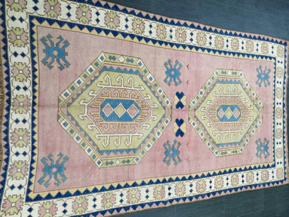 Pink and Blue Vintage RUG 9 x 6 TURKISH Rug Vintage Oushak Rug Vintage Rug Wool Oushak Rug Hand Made Rugs Vintage Turkish Rug