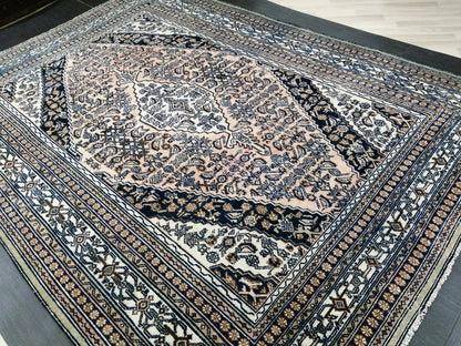 Vintage Persian Rug, Unique Motif Rug, 8 x 11.2 Persian Rug, Hand Knotted Rug, Eclectic Rug, Hand Made Rug, Living room Rug Navy rug 8x11