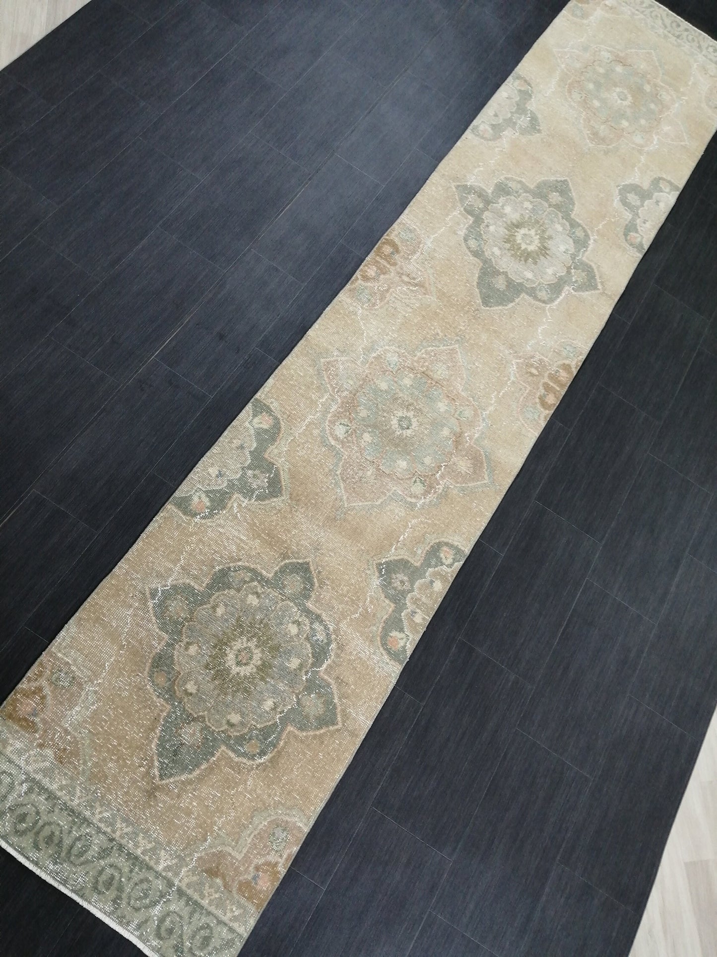 Muted Vintage Runner Rug 2.5 x 12.5 Hallway Runner Rug  Kitchen Runner Rug Wool Runner Rug Oushak Runner Rug Turkish Runner Rug
