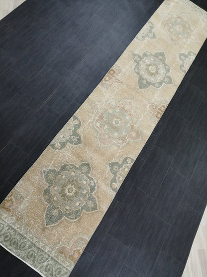 Muted Vintage Runner Rug 2.5 x 12.5 Hallway Runner Rug  Kitchen Runner Rug Wool Runner Rug Oushak Runner Rug Turkish Runner Rug