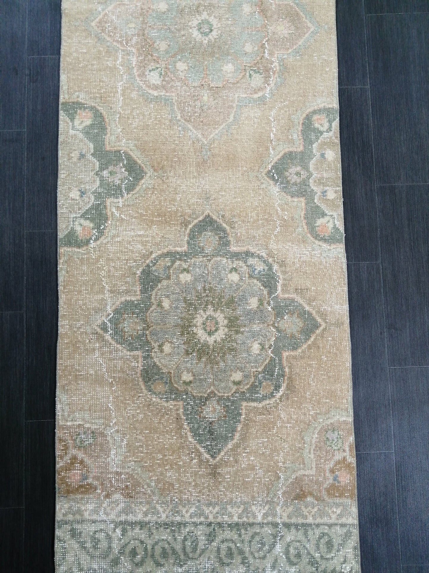 Muted Vintage Runner Rug 2.5 x 12.5 Hallway Runner Rug  Kitchen Runner Rug Wool Runner Rug Oushak Runner Rug Turkish Runner Rug