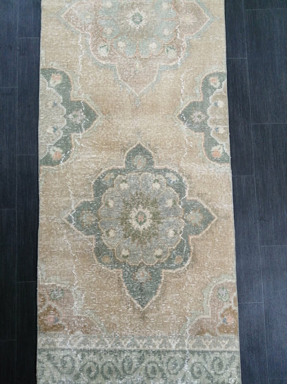 Muted Vintage Runner Rug 2.5 x 12.5 Hallway Runner Rug  Kitchen Runner Rug Wool Runner Rug Oushak Runner Rug Turkish Runner Rug