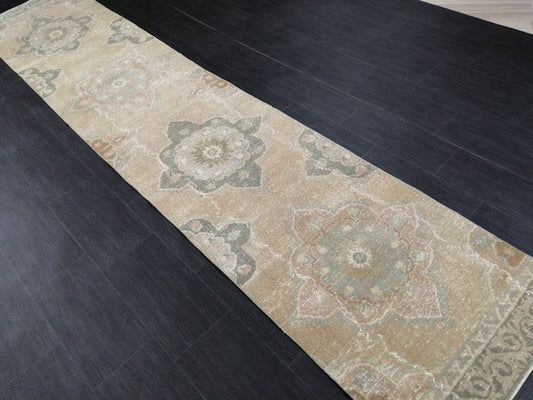 Muted Vintage Runner Rug 2.5 x 12.5 Hallway Runner Rug  Kitchen Runner Rug Wool Runner Rug Oushak Runner Rug Turkish Runner Rug