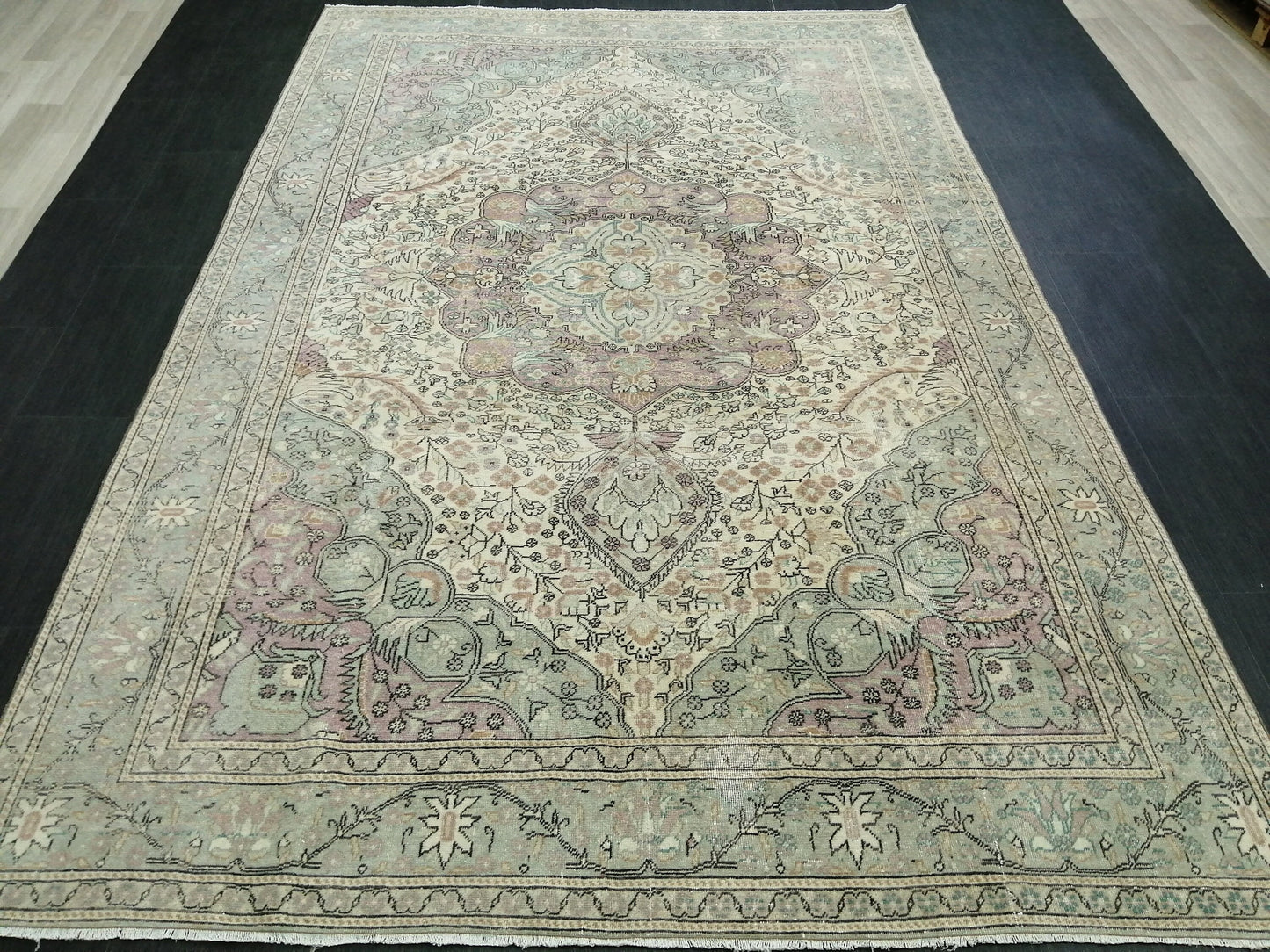 Muted OUSHAK RUG 6.2 x 9.3 TURKISH Rug Vintage Oushak Rug Muted Vintage Rug Wool Oushak Rug Hand Made Rugs Vintage Turkish Rug