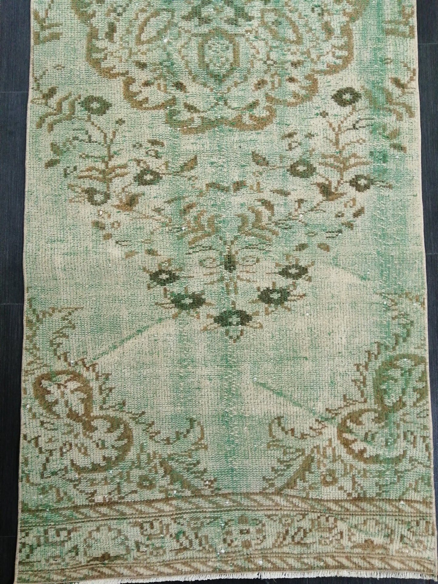 Green Oushak Runner Rug  2.9 x 9.2 Distressed Turkish Rug Runner  Vintage Runner Rug Hallway Runner Rug Kitchen Runner