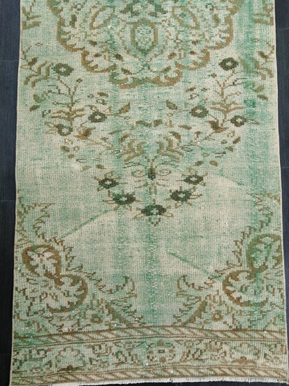 Green Oushak Runner Rug  2.9 x 9.2 Distressed Turkish Rug Runner  Vintage Runner Rug Hallway Runner Rug Kitchen Runner