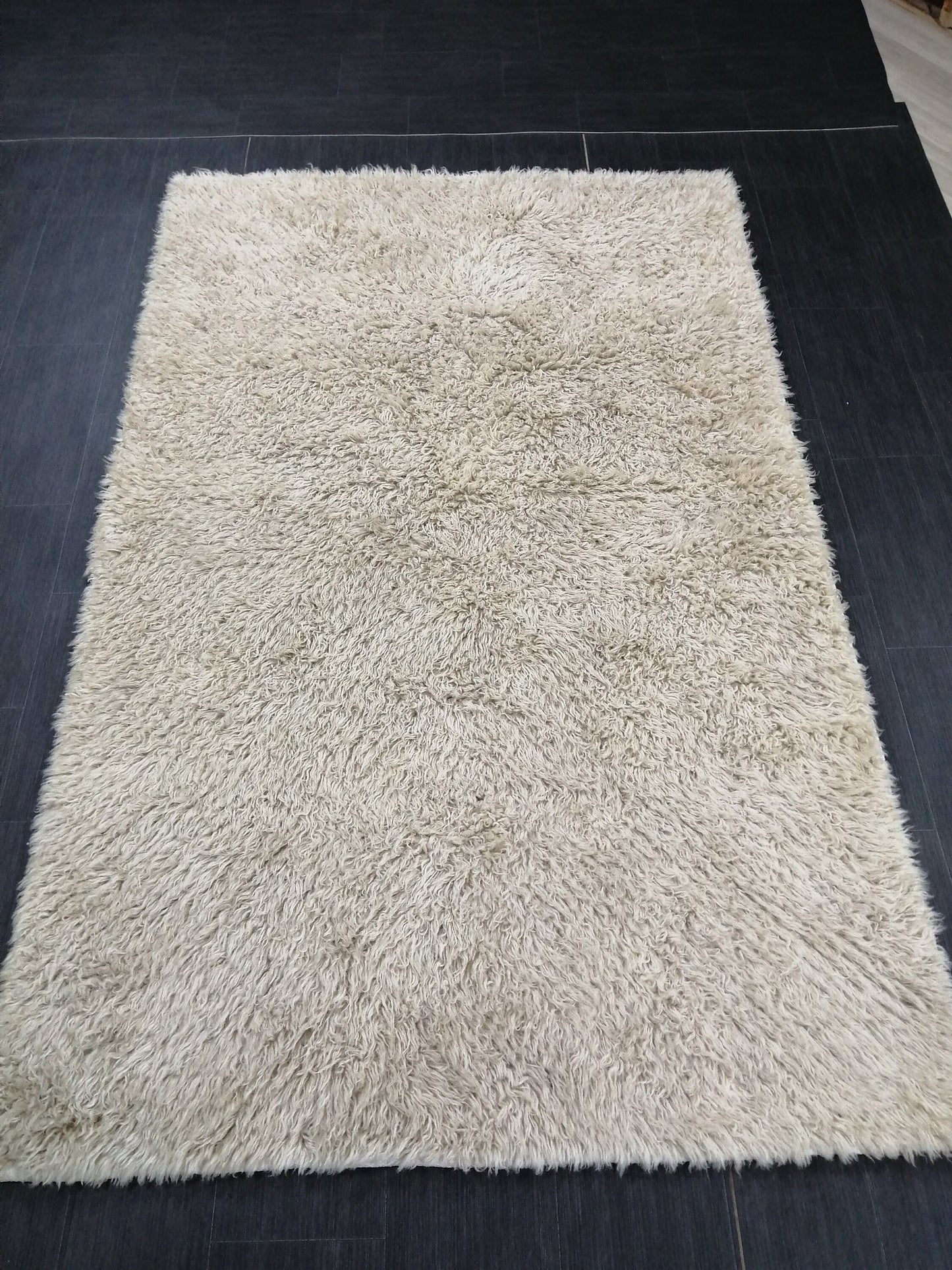 5x8 Rug Vintage Shaggy Rug Neutral Wool Rug solid No Dye Shaggy Rug  Plain Hand Made Rug , Neutral Rug Hand Knotted Rug