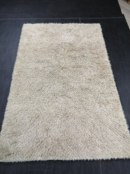 5x8 Rug Vintage Shaggy Rug Neutral Wool Rug solid No Dye Shaggy Rug  Plain Hand Made Rug , Neutral Rug Hand Knotted Rug