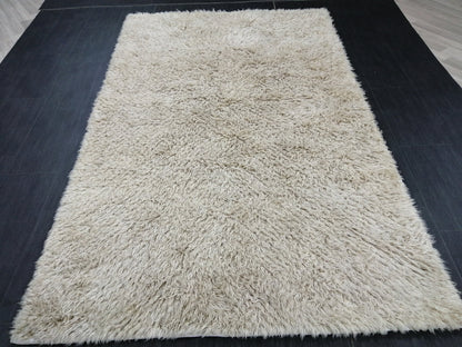 5x8 Rug Vintage Shaggy Rug Neutral Wool Rug solid No Dye Shaggy Rug  Plain Hand Made Rug , Neutral Rug Hand Knotted Rug