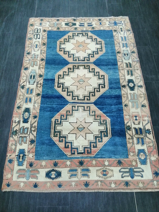 Blue Wool Rugs, 6.5 x 4.2 Vintage Hand Made Rug, Oushak Rug, Turkish Rug, Farmhouse Rug, Vintage Rug, Wool rug Oriental Rug