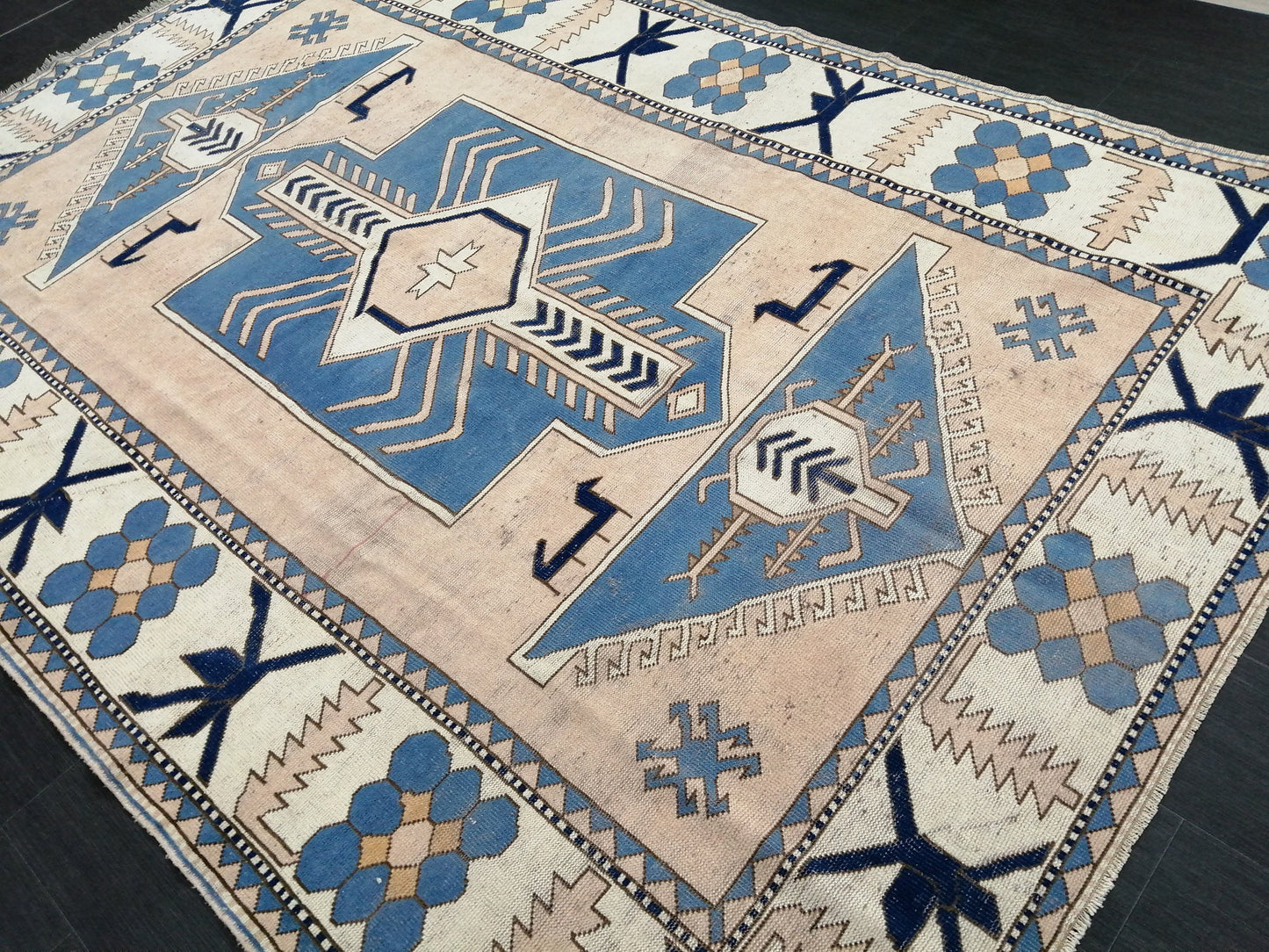 Blue Wool Rugs 6.8 x 10 Vintage Hand Made Rug, Oushak Rug, Turkish Rug, Farmhouse Rug Vintage Rug, Wool rug Oriental Rug 7x10 rug