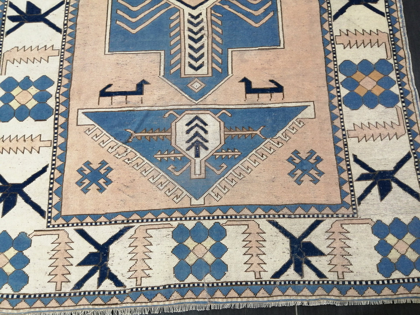 Blue Wool Rugs 6.8 x 10 Vintage Hand Made Rug, Oushak Rug, Turkish Rug, Farmhouse Rug Vintage Rug, Wool rug Oriental Rug 7x10 rug