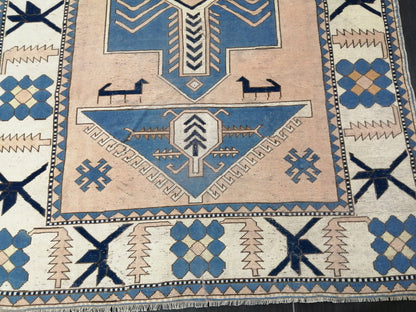 Blue Wool Rugs 6.8 x 10 Vintage Hand Made Rug, Oushak Rug, Turkish Rug, Farmhouse Rug Vintage Rug, Wool rug Oriental Rug 7x10 rug