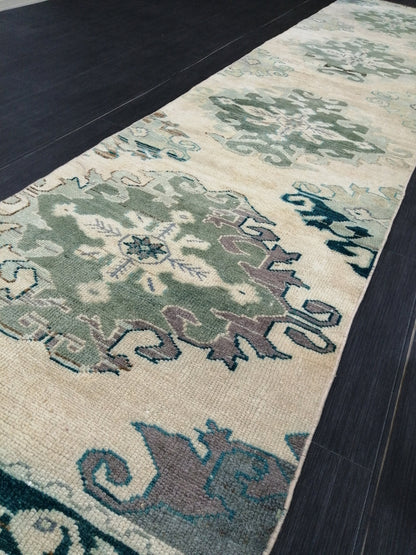 Muted Oushak Runner Rug 10.9 x 2.4 Vintage Runner Rug Hallway Runner Rug Kitchen Runner Rug Wool Runner Rug Wool Oushak Rug