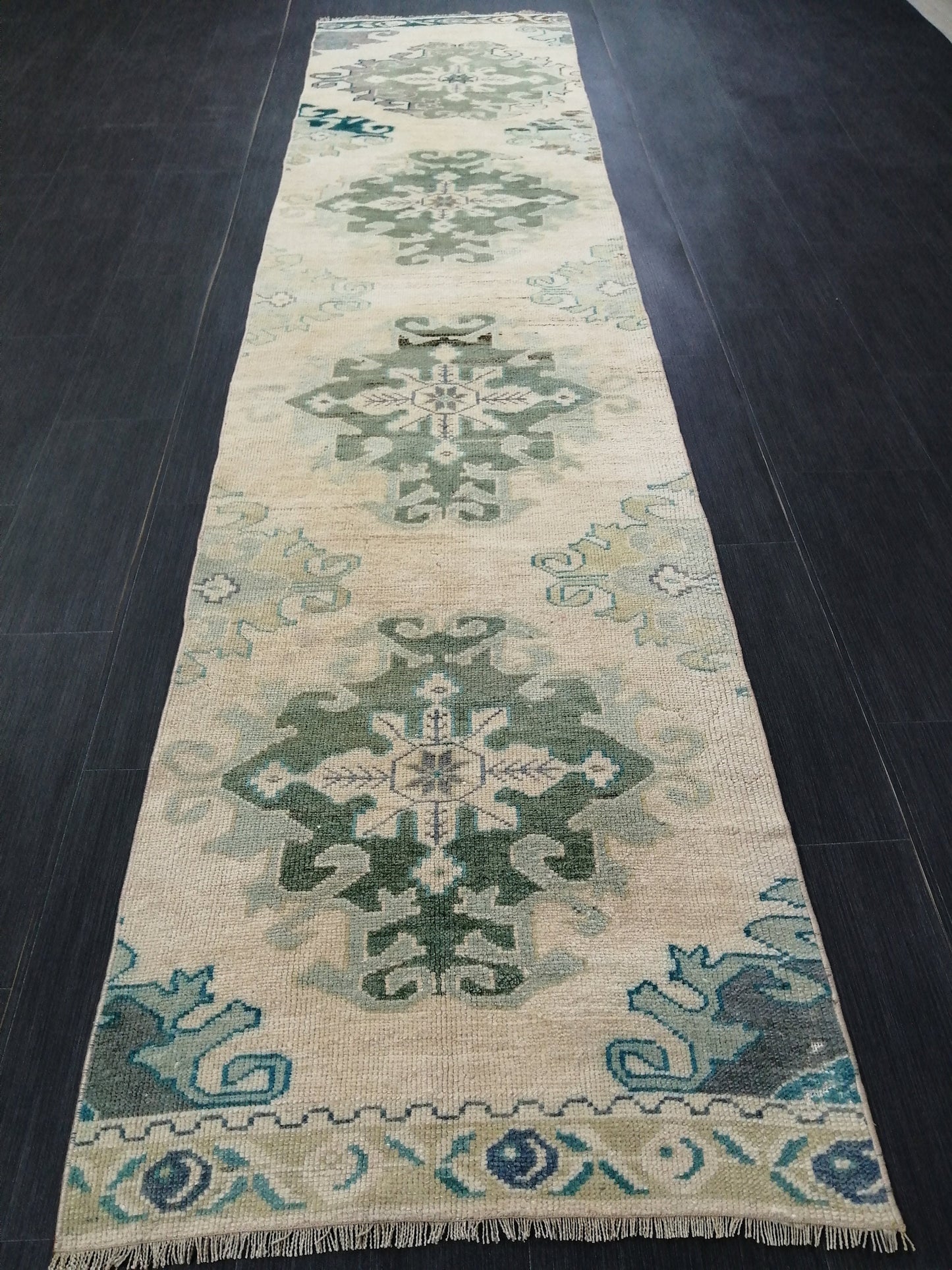 Muted Oushak Runner Rug 10.9 x 2.4 Vintage Runner Rug Hallway Runner Rug Kitchen Runner Rug Wool Runner Rug Wool Oushak Rug