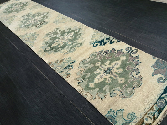 Muted Oushak Runner Rug 10.9 x 2.4 Vintage Runner Rug Hallway Runner Rug Kitchen Runner Rug Wool Runner Rug Wool Oushak Rug