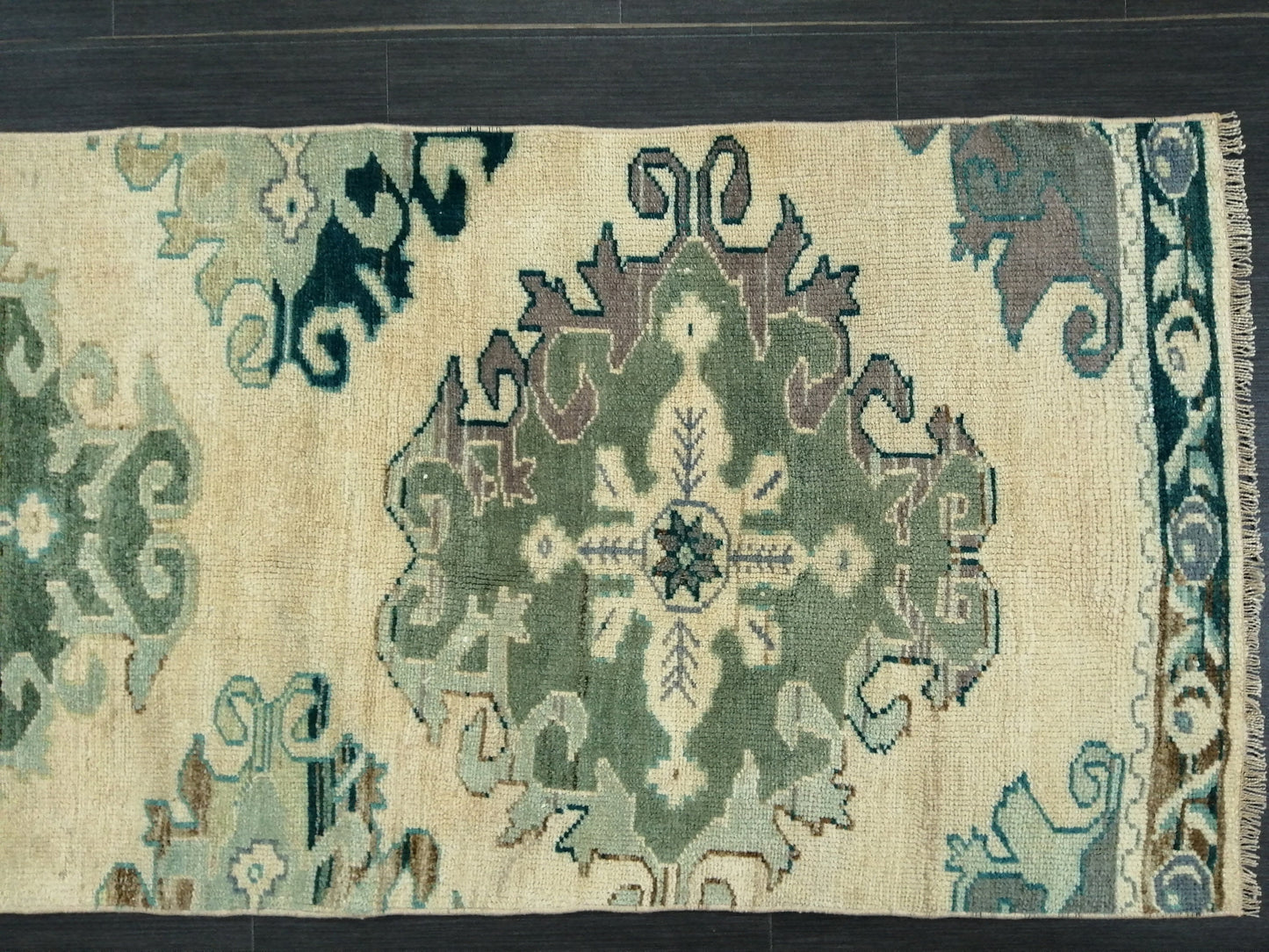 Muted Oushak Runner Rug 10.9 x 2.4 Vintage Runner Rug Hallway Runner Rug Kitchen Runner Rug Wool Runner Rug Wool Oushak Rug