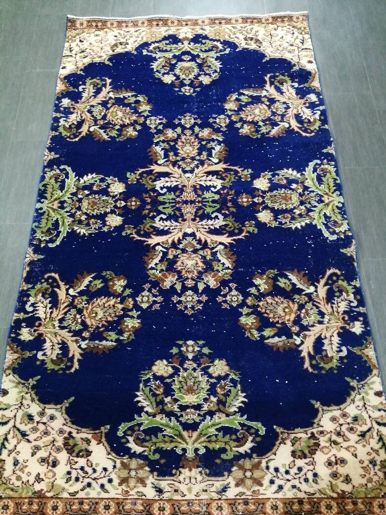 Blue OUSHAK RUG 8.5 x 4.7 Vintage Rug Oushak Rug Vintage Wool Oushak Rug Hand Made Rugs Vintage Turkish Rug