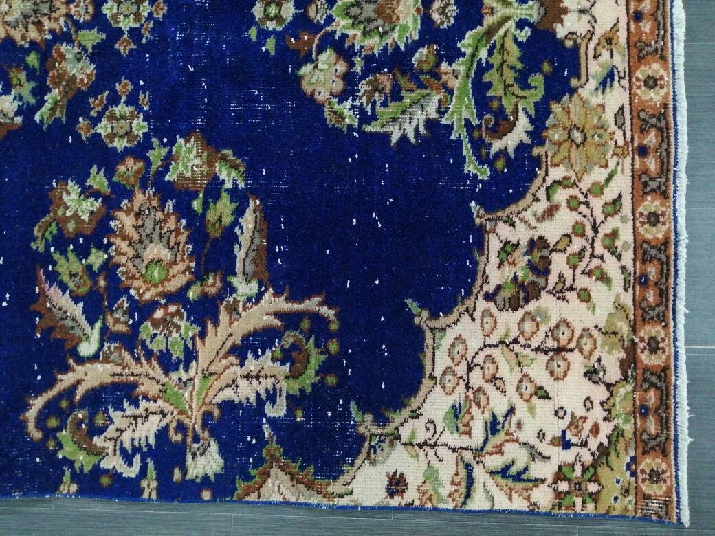 Blue OUSHAK RUG 8.5 x 4.7 Vintage Rug Oushak Rug Vintage Wool Oushak Rug Hand Made Rugs Vintage Turkish Rug