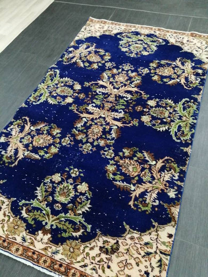 Blue OUSHAK RUG 8.5 x 4.7 Vintage Rug Oushak Rug Vintage Wool Oushak Rug Hand Made Rugs Vintage Turkish Rug