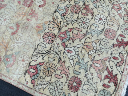 Floral Vintage Rug 4.3 x 9 OUSHAK RUG TURKISH Oushak Rug Vintage Wool Oushak Rug Hand Made Rugs Vintage Turkish Rug