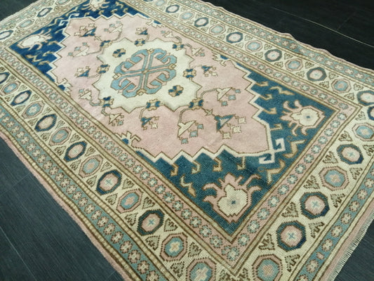 Pink and Blue Rugs, 6.4 x 3.7 Hand Made Rug, Oushak Rug, Rustic Rug, Bohemian Rug, Turkish Rug, Farmhouse Rug, Vintage Rug, Wool rug