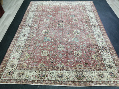 Hand Made Rug, 6.8 x 9 Oushak Rug, Rustic Rug, Turkish Rug, Farmhouse Rug, Vintage Rug, Wool rug