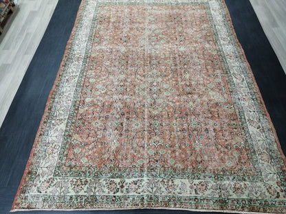 Vintage Rugs 7 x 10.4 TURKISH HAND MADE Rugs  Vintage Turkish Rugs Traditional Rug, Turkish Oushak Rug, Vintage Oushak Rug, Wool Rug