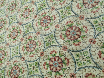 6.4 X 9.5 Rug, Hand Made Rug, Oushak Rug, Rustic Rug, Bohemian Rug, Green Floral Rug , Turkish Rug, Farmhouse Rug, Vintage Rug, Wool rug
