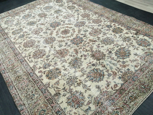 Floral Vintage Rug OUSHAK 7 x 9.8 TURKISH Rug Oriental Vintage Wool Rug Hand Made Rugs Vintage Turkish Rug