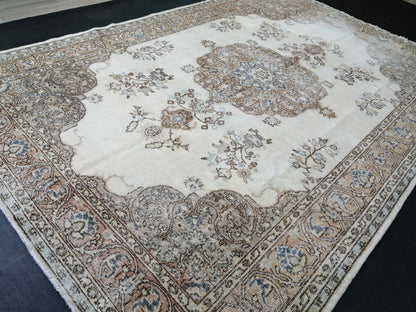 Vintage Rugs TURKISH HAND MADE Rugs   Vintage Turkish Rugs   Orienta Rug 7 x 10.4 Traditional Rug,  Vintage Persian Rug, Wool Rug